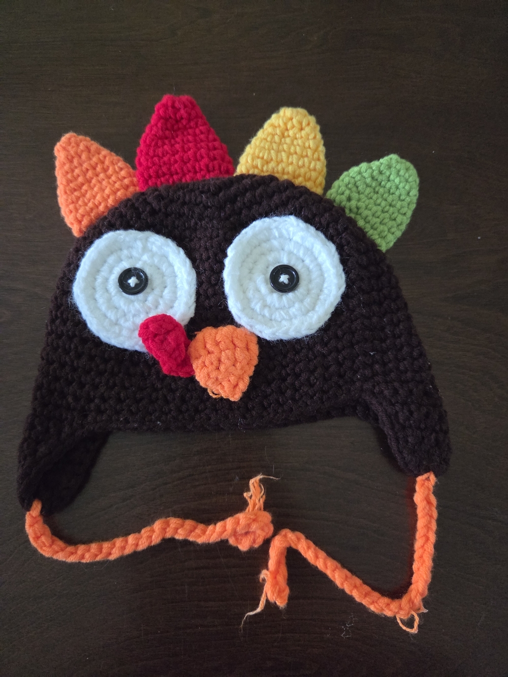 Kids Crochet Turkey Hat Beanie Fall Thanksgiving in Brown 7"
